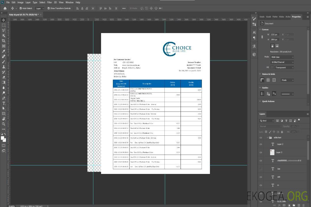 Relevé de la Belize Choice Bank template